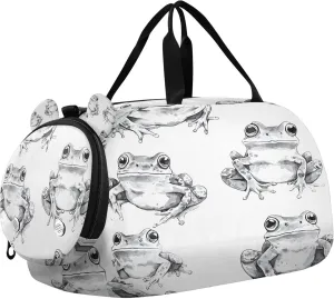 Cute Frogs Kids Overnight Sports Duffel Bags with Shoe Compartment & Wet Pocket Travel Sport Gym Bag for Girls Boys