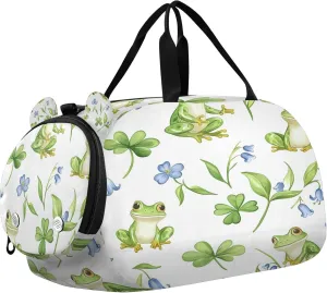 Cute Frogs Kids Overnight Sports Duffel Bags with Shoe Compartment & Wet Pocket Travel Sport Gym Bag for Girls Boys