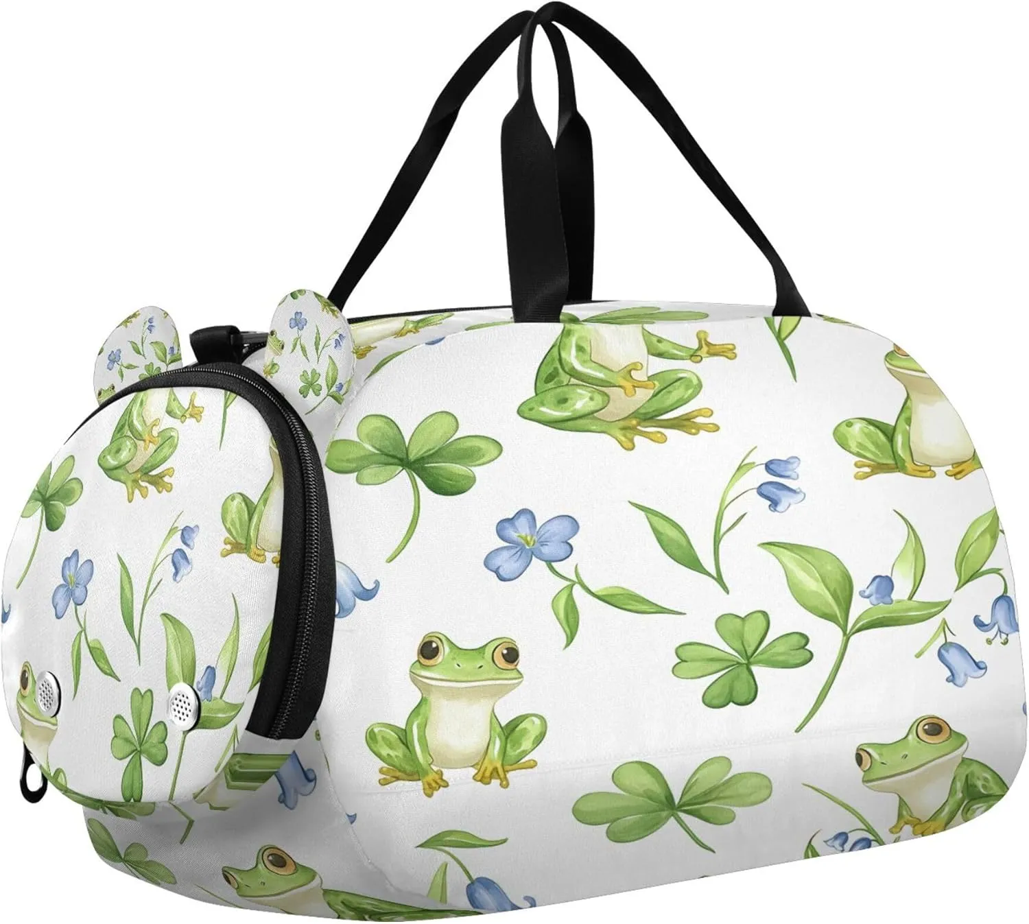 Cute Frogs Kids Overnight Sports Duffel Bags with Shoe Compartment & Wet Pocket Travel Sport Gym Bag for Girls Boys