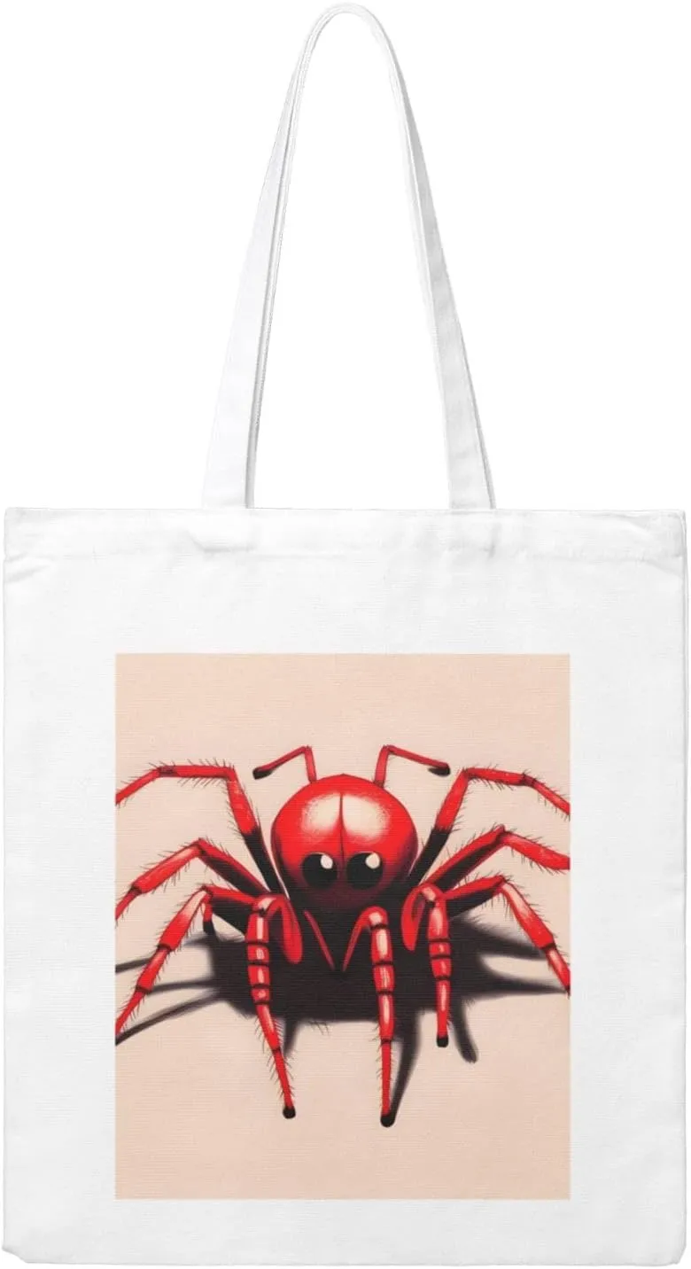 Cute Little Red Spider Large Canvas Tote Bag Cute Travel Shoulder Bag Reusable Washable Shopping Grocery Bags For Women Men