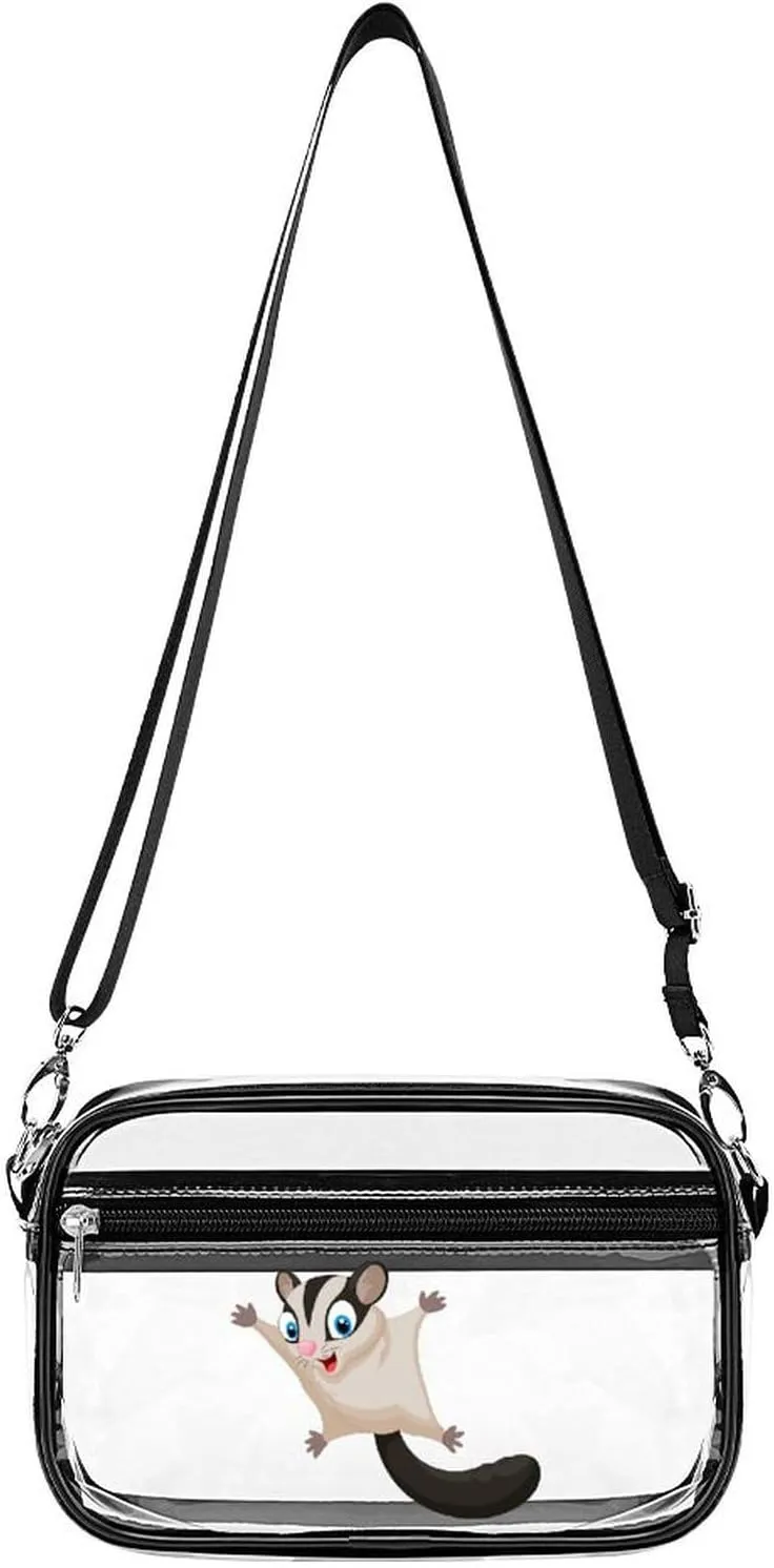 Cute Sugar Glider Clear Purse Stadium Crossbody Bags for Women and Men Adjustable Shoulder Handbags