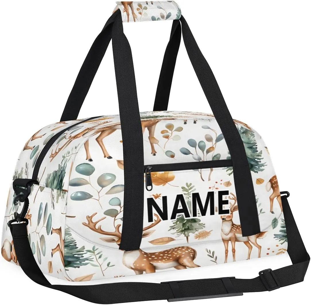 Cute Wild Deer Mini Gym Bag 18 inch for Women Men Waterproof Custom Eucalyptus Leaf Travel Duffel Bag Carry On Overnight Tote Nurse Bag for Work Fitness Hiking