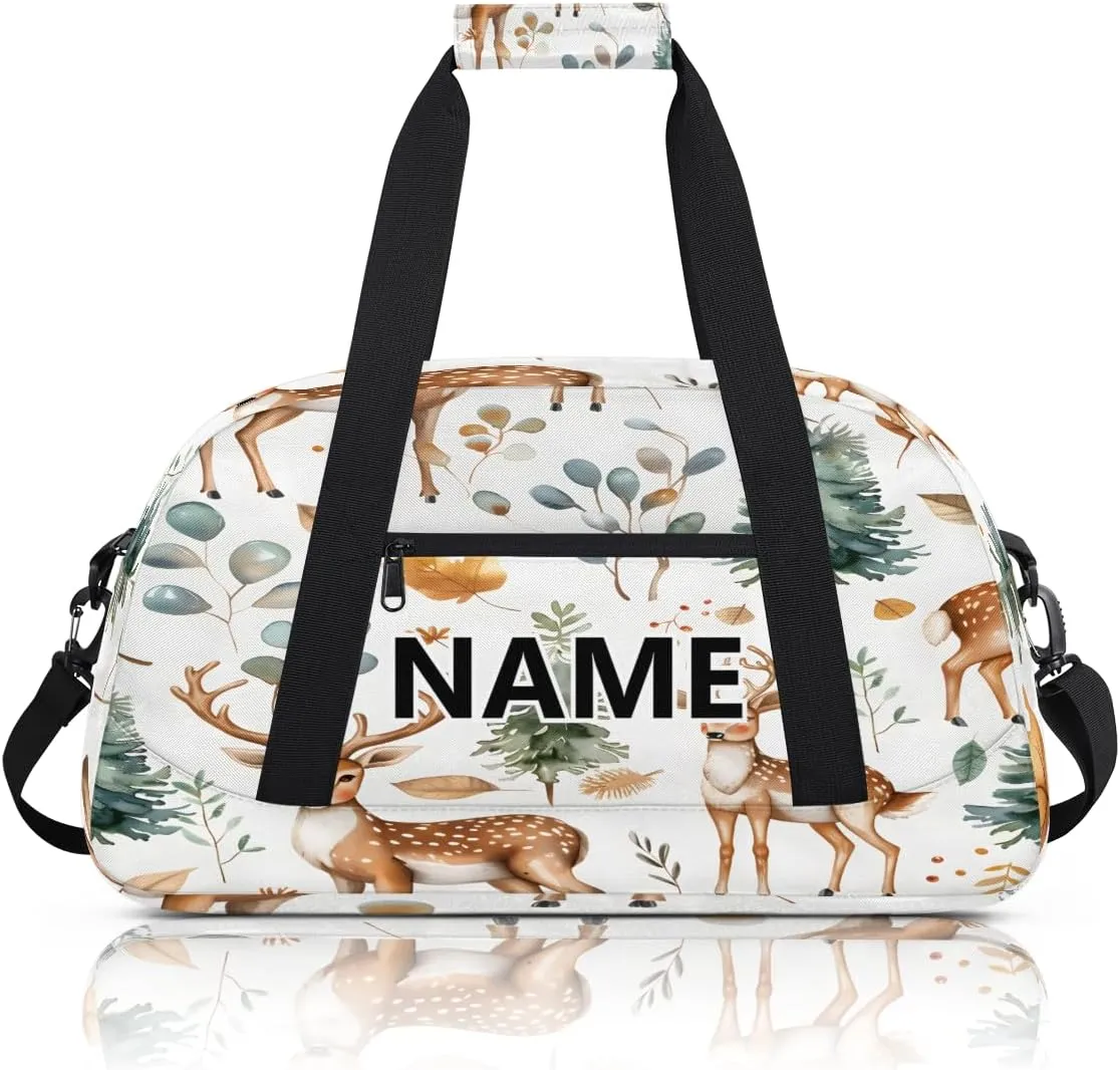 Cute Wild Deer Mini Gym Bag 18 inch for Women Men Waterproof Custom Eucalyptus Leaf Travel Duffel Bag Carry On Overnight Tote Nurse Bag for Work Fitness Hiking