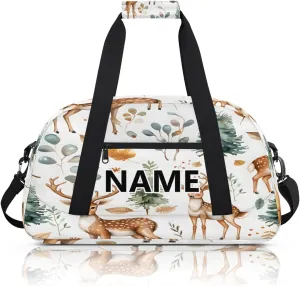 Cute Wild Deer Mini Gym Bag 18 inch for Women Men Waterproof Custom Eucalyptus Leaf Travel Duffel Bag Carry On Overnight Tote Nurse Bag for Work Fitness Hiking