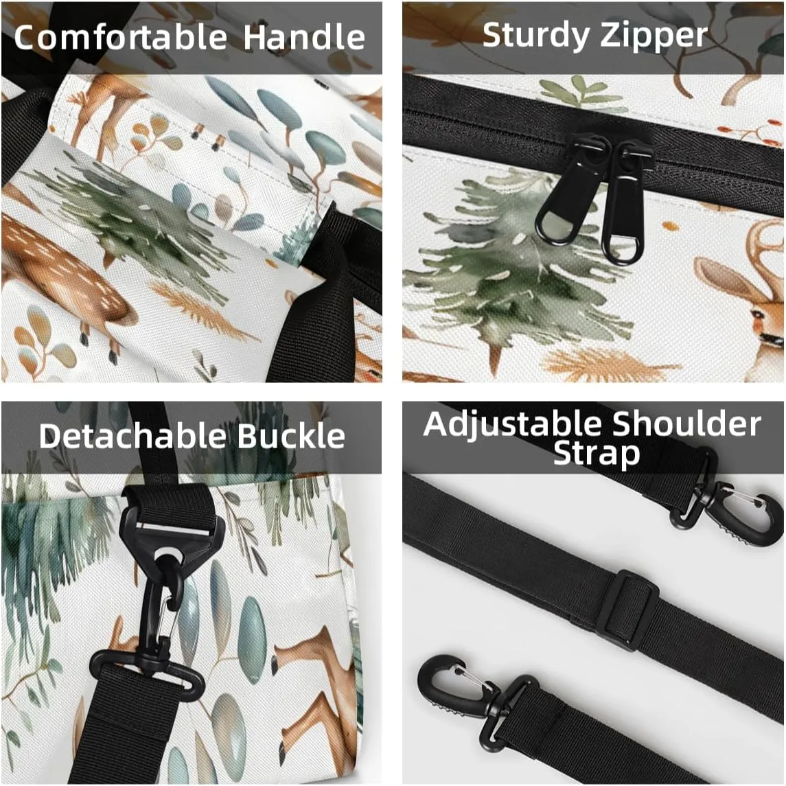 Cute Wild Deer Mini Gym Bag 18 inch for Women Men Waterproof Custom Eucalyptus Leaf Travel Duffel Bag Carry On Overnight Tote Nurse Bag for Work Fitness Hiking
