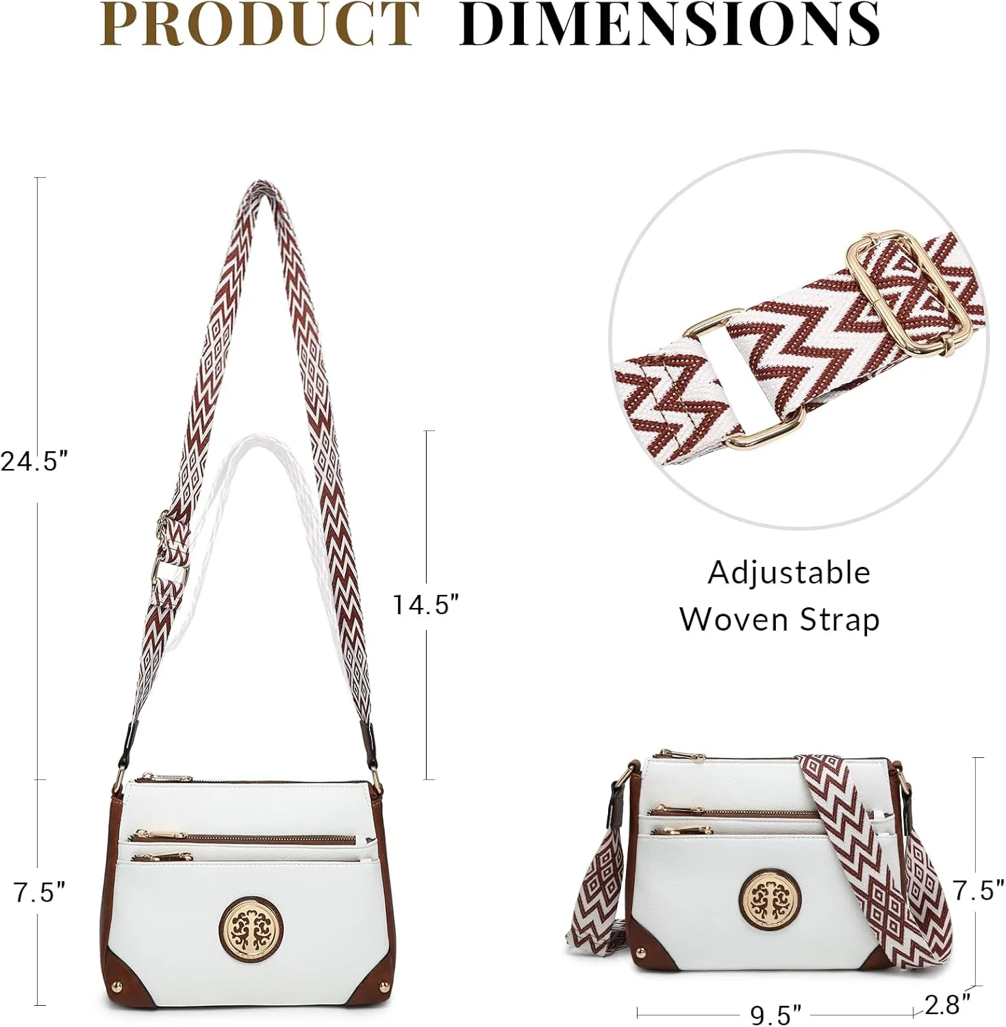 Dasein Crossbody Purses for Women Trendy Multi Pockets Shoulder Bag Medium Handbags with Guitar Strap