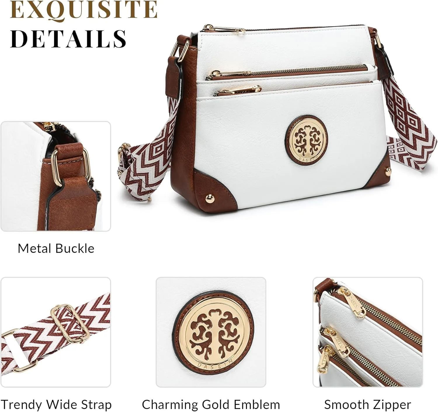Dasein Crossbody Purses for Women Trendy Multi Pockets Shoulder Bag Medium Handbags with Guitar Strap