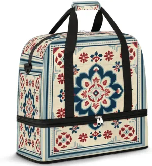 Decorative Tile Travel Duffel Bag, Travel Essentials, Gym Bag for Women, Weekender Overnight Bag With Shoes Compartment, Carry On Bags for Airplanes