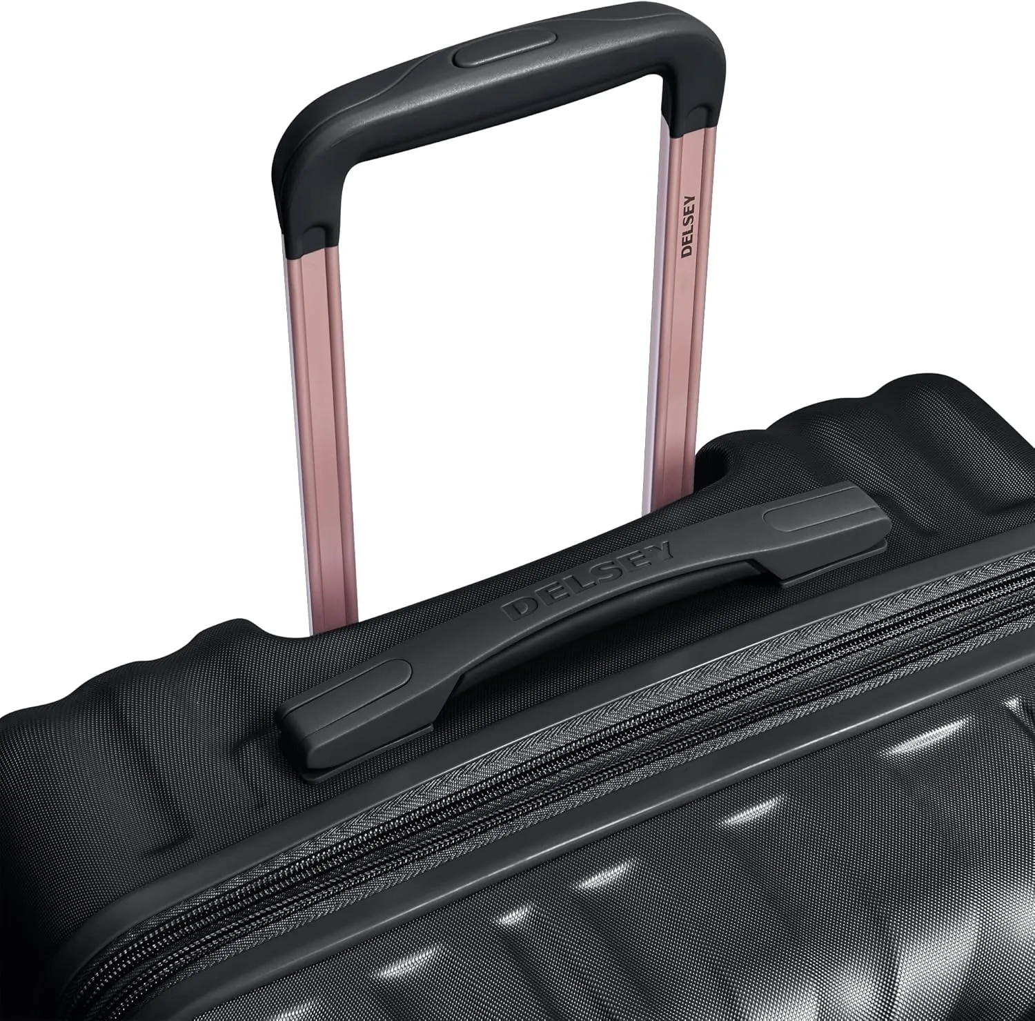 DELSEY PARIS Alexis Durable Luggage, Expandable Lightweight 4-Wheel Spinner, Easy Grip Telescoping Handle for Smooth Mobility, TSA-Lock Incorporated, Men and Women, Black/Rose Gold, Carry-On 21-Inch