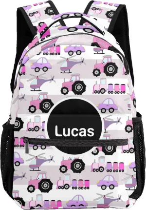 Deven Cute Pink Transport Car Pattern Personalized Kids Backpack for Boy/Girl Teen Primary School Daypack Travel Bag Bookbag