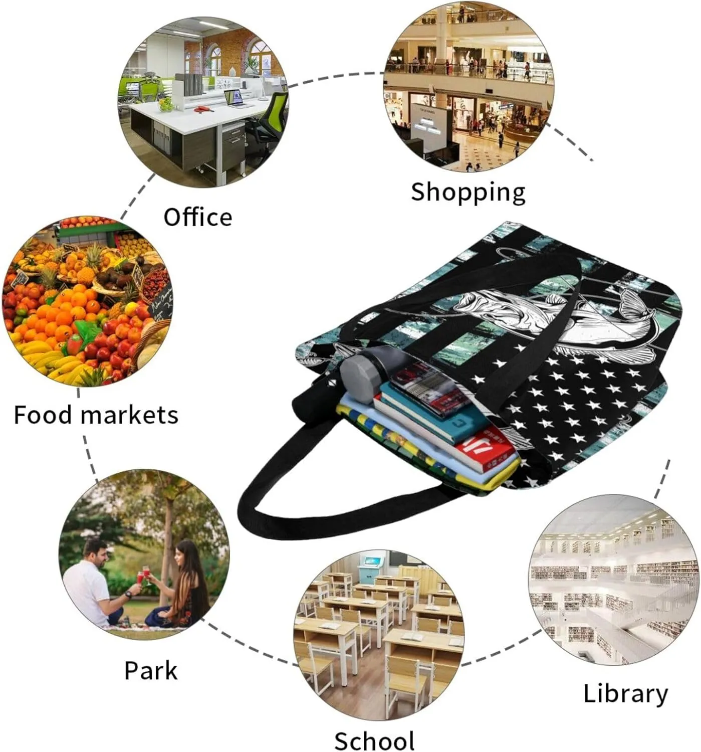 Dirt Track Racing American Flag Women's Tote Bag Shoulder Bag Shopping Handbag Large Capacity Handbag With Zipper