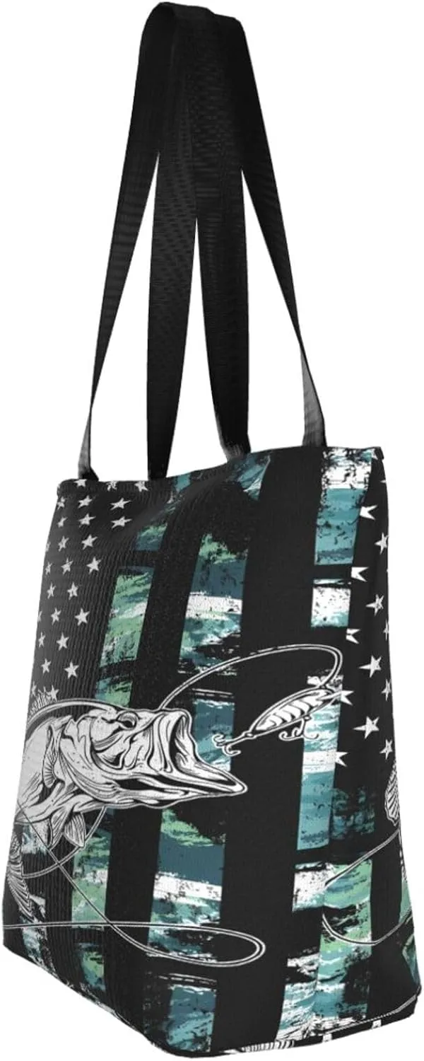 Dirt Track Racing American Flag Women's Tote Bag Shoulder Bag Shopping Handbag Large Capacity Handbag With Zipper