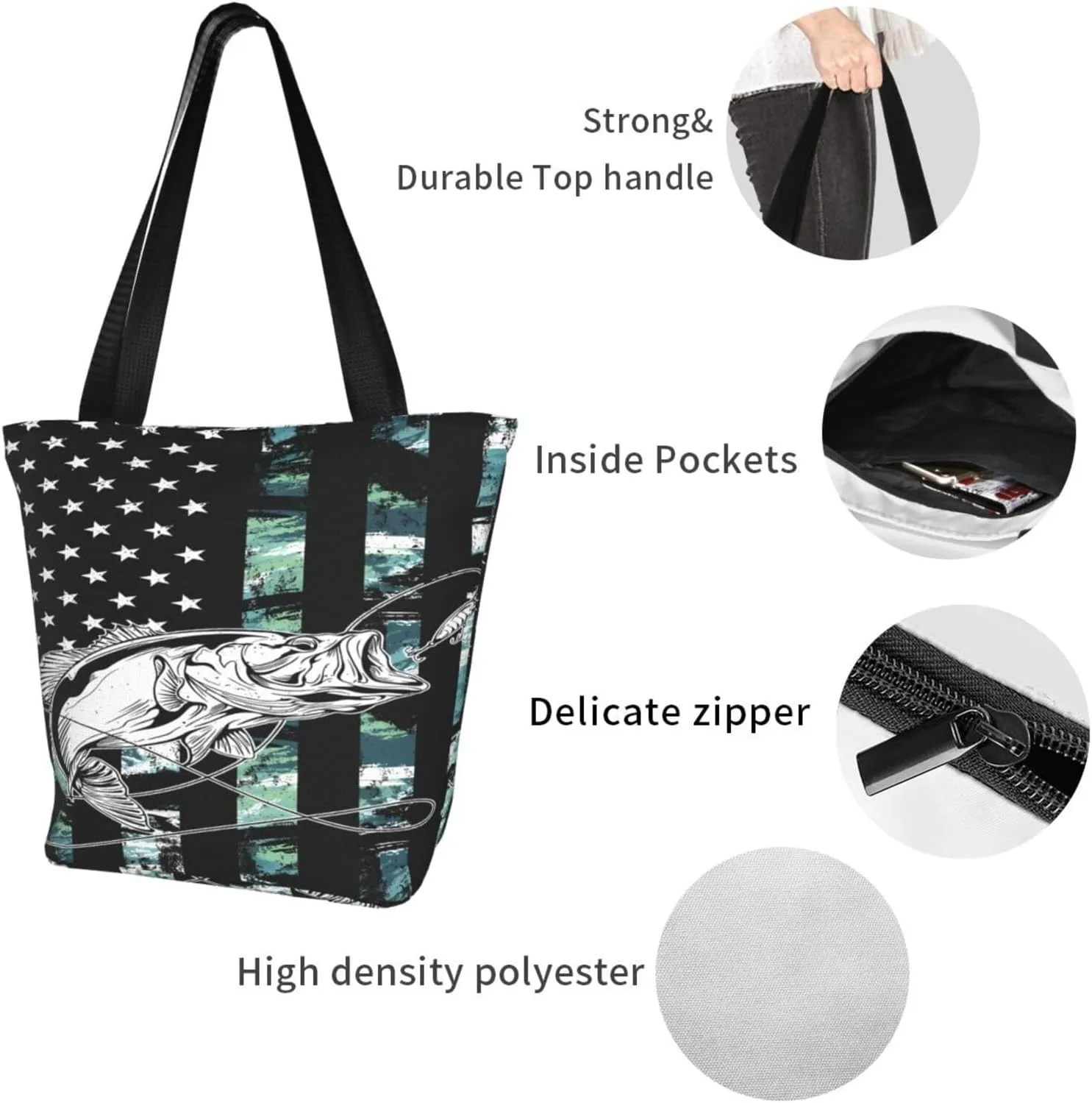 Dirt Track Racing American Flag Women's Tote Bag Shoulder Bag Shopping Handbag Large Capacity Handbag With Zipper
