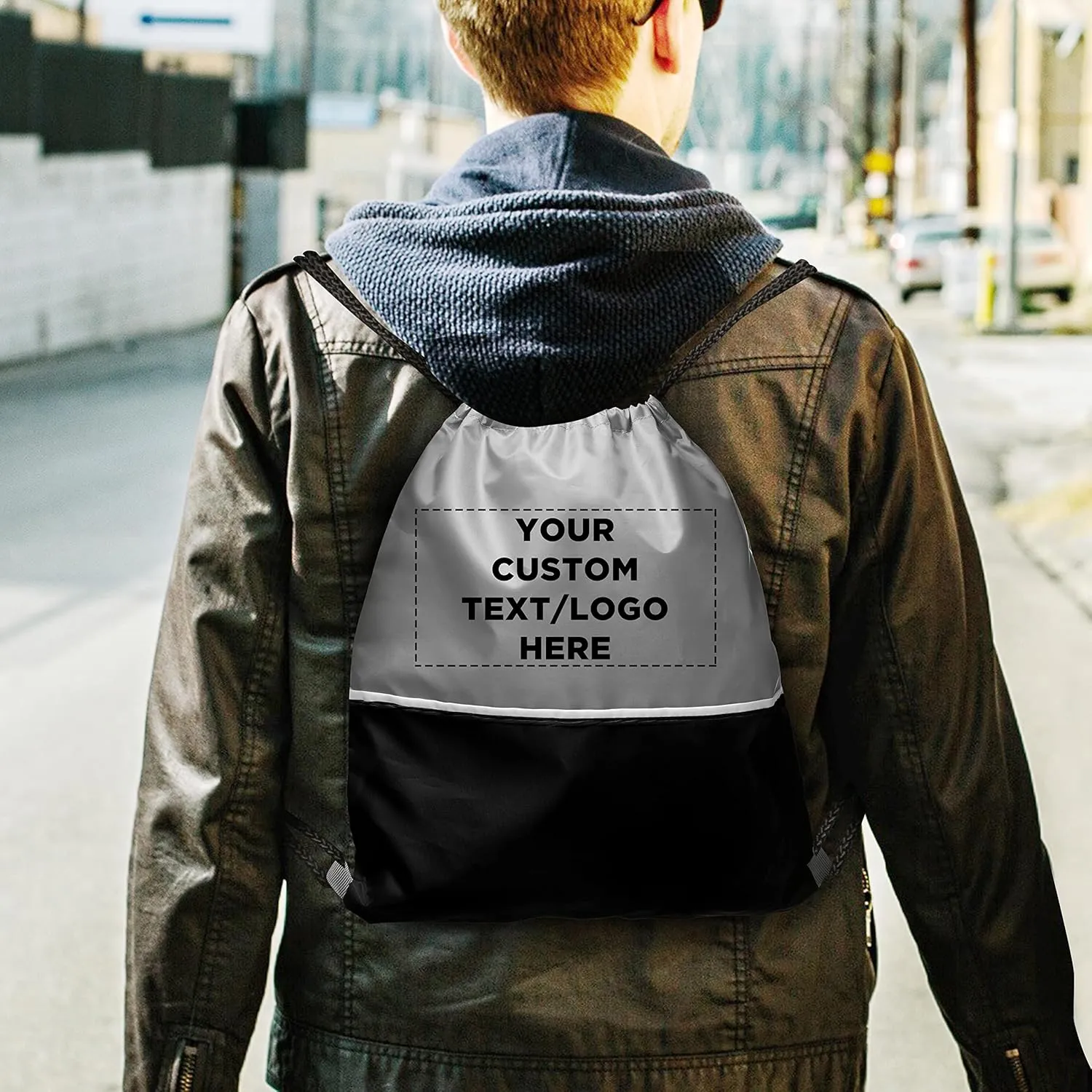 DISCOUNT PROMOS 50 Easy Go Drawstring Backpacks Set - Customizable Text, Logo - Polyester, Convenient, Innovative features, Stylish - Black