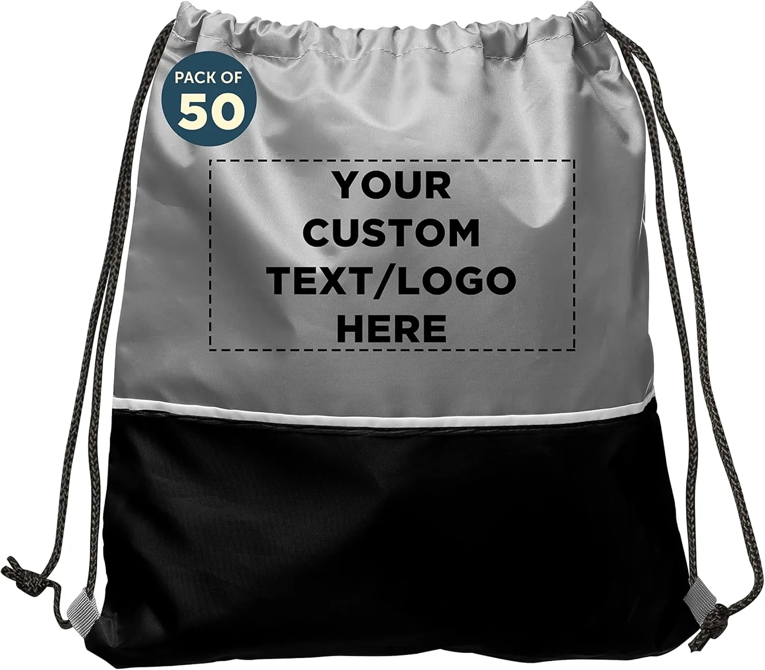 DISCOUNT PROMOS 50 Easy Go Drawstring Backpacks Set - Customizable Text, Logo - Polyester, Convenient, Innovative features, Stylish - Black