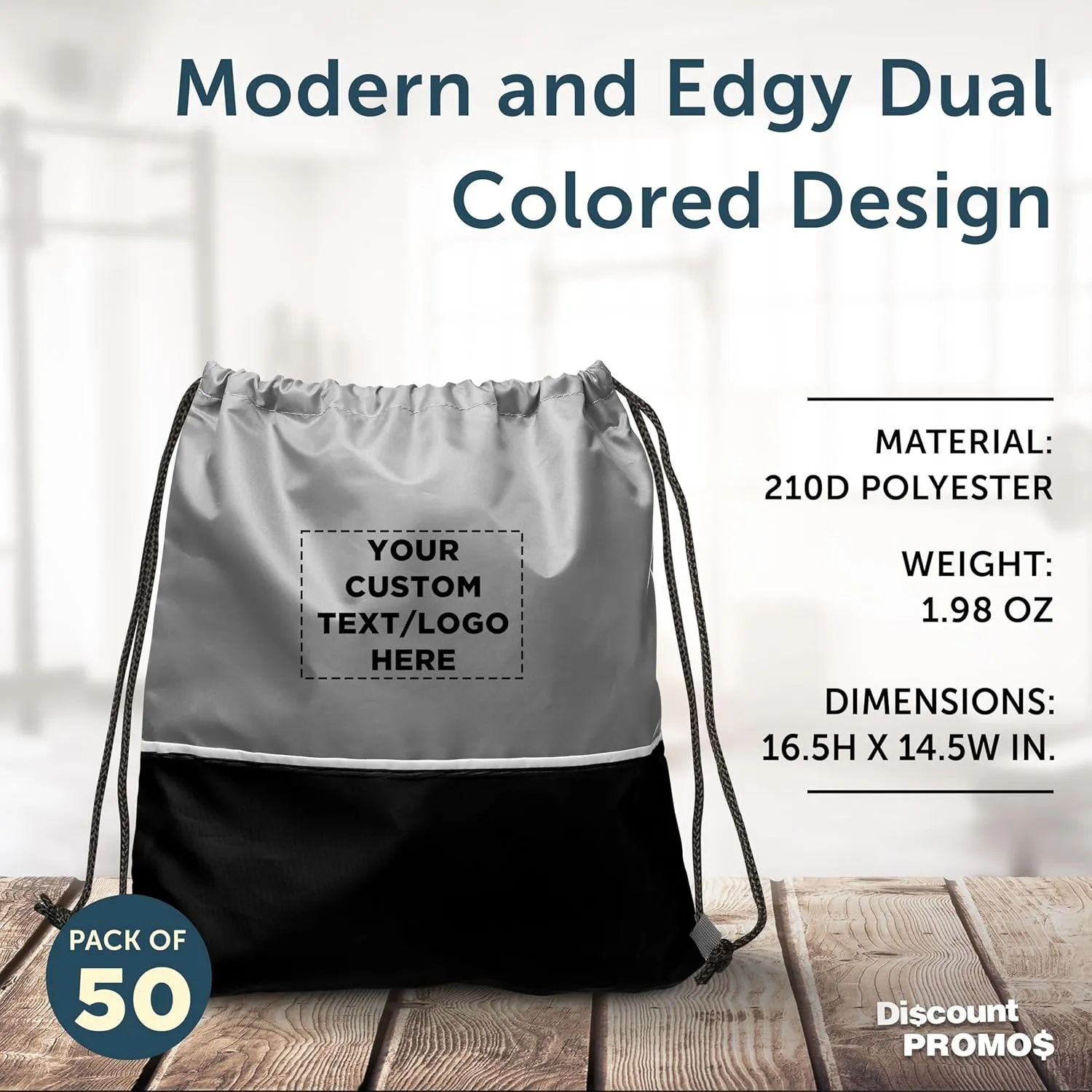 DISCOUNT PROMOS 50 Easy Go Drawstring Backpacks Set - Customizable Text, Logo - Polyester, Convenient, Innovative features, Stylish - Black