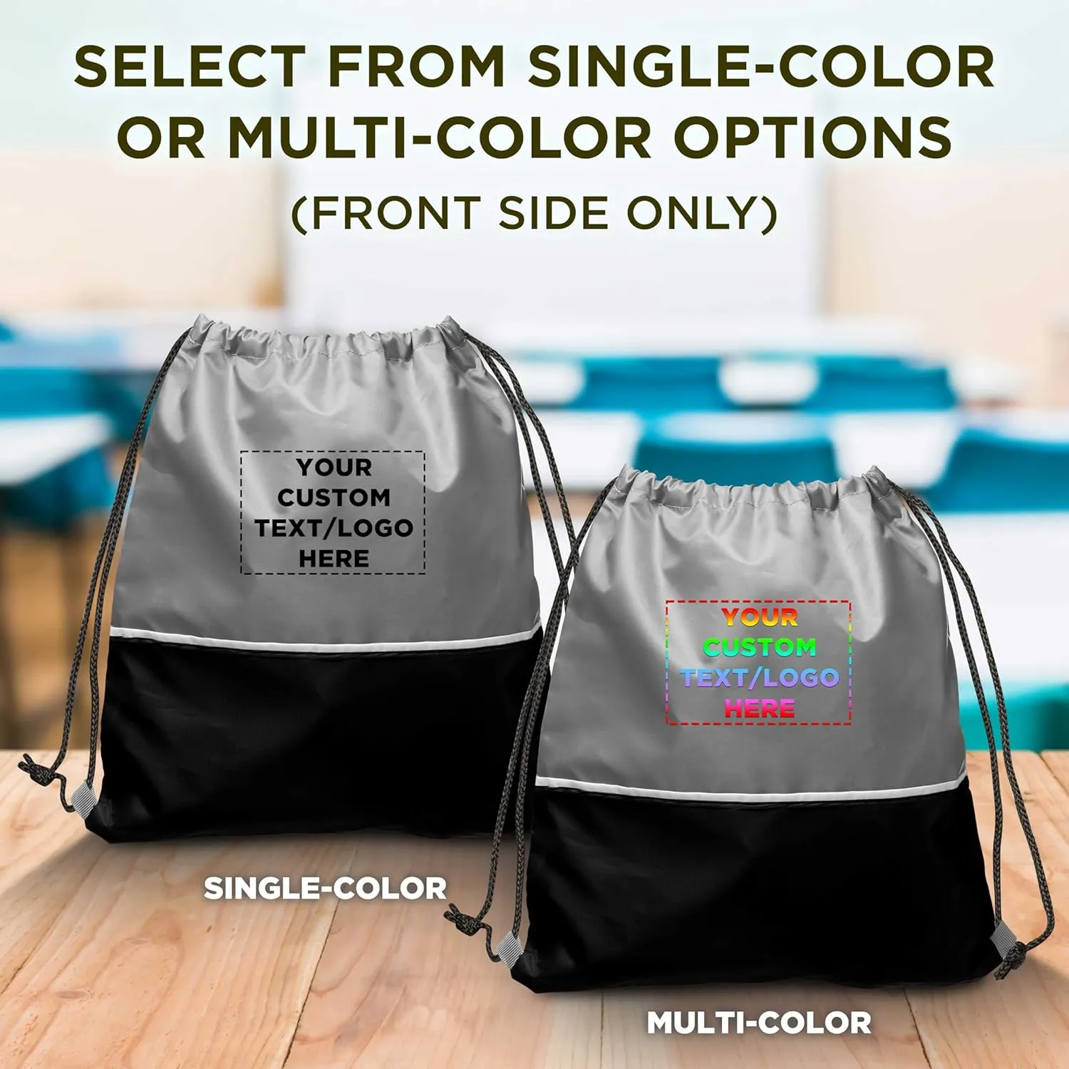 DISCOUNT PROMOS 50 Easy Go Drawstring Backpacks Set - Customizable Text, Logo - Polyester, Convenient, Innovative features, Stylish - Black