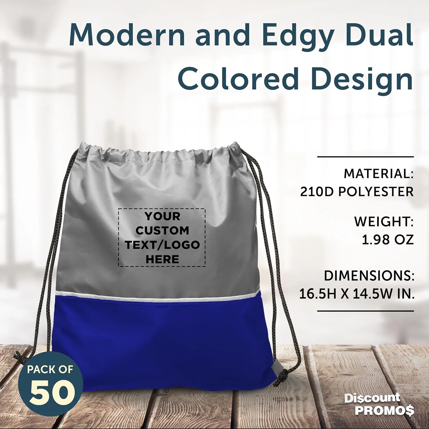 DISCOUNT PROMOS 50 Easy Go Drawstring Backpacks Set - Customizable Text, Logo - Polyester, Convenient, Innovative features, Stylish - Blue