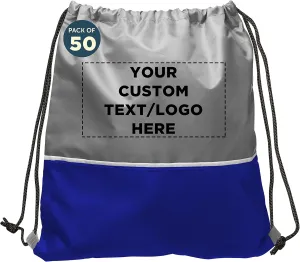 DISCOUNT PROMOS 50 Easy Go Drawstring Backpacks Set - Customizable Text, Logo - Polyester, Convenient, Innovative features, Stylish - Blue