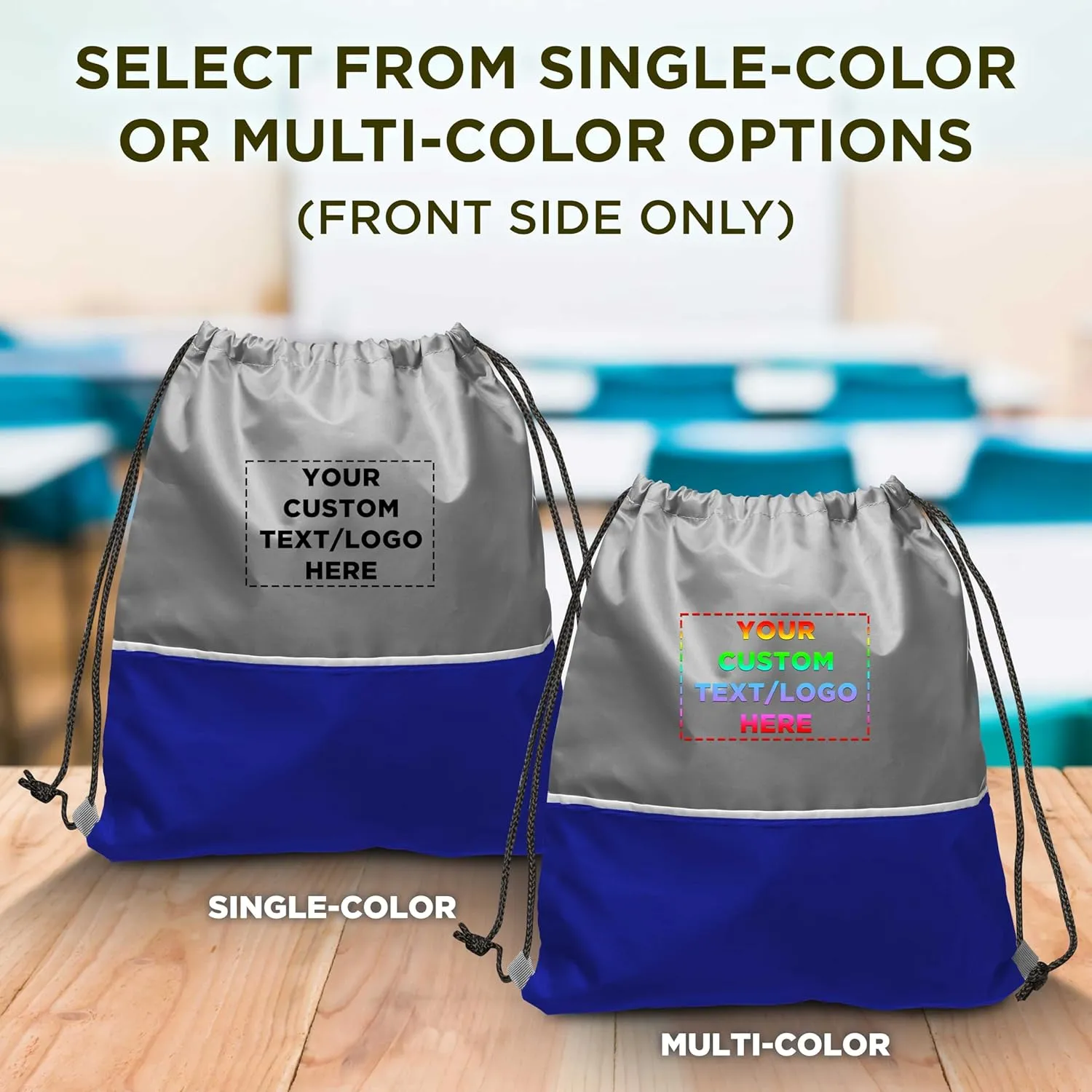 DISCOUNT PROMOS 50 Easy Go Drawstring Backpacks Set - Customizable Text, Logo - Polyester, Convenient, Innovative features, Stylish - Blue