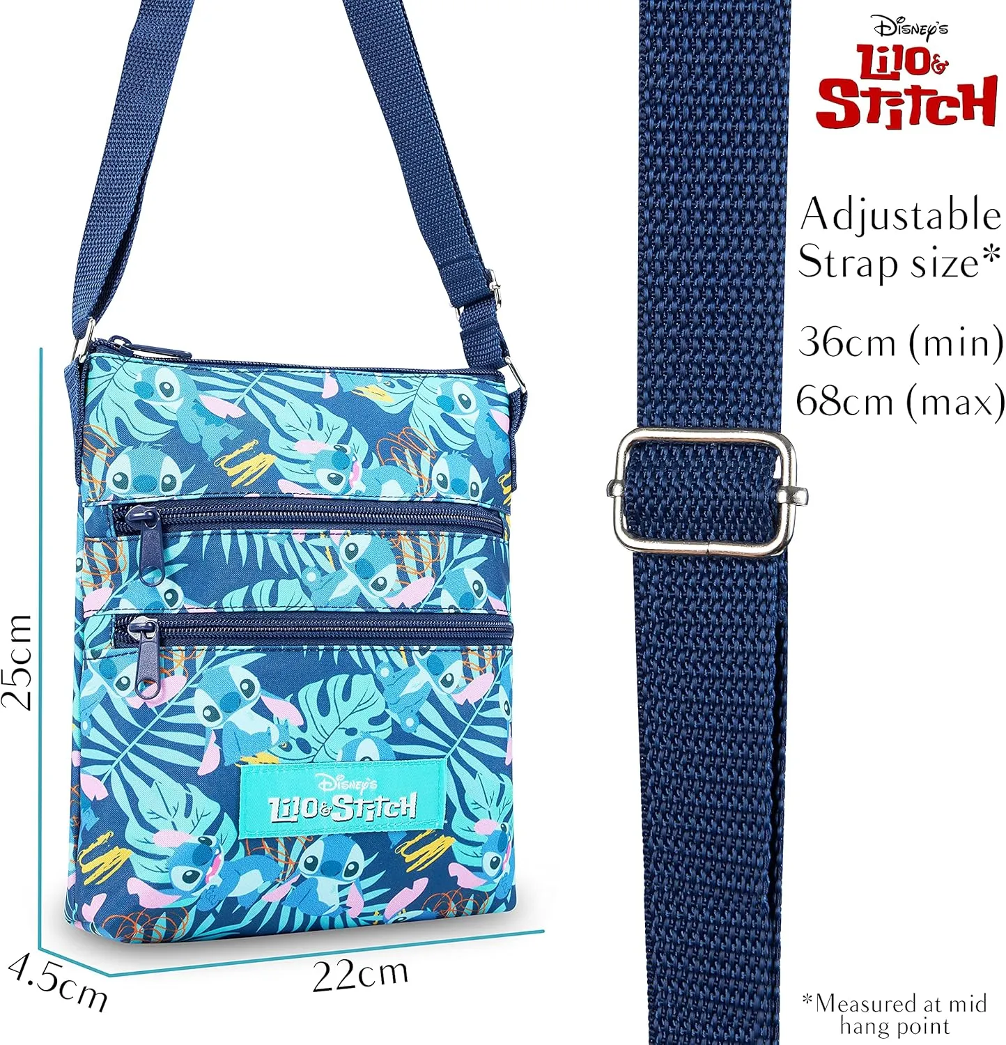Disney Stitch Girls Purse Cross Body Bag for Kids Teens Women Shoulder Bag with Adjustable Strap Fashion Handbag Stitch Gifts (Dark Blue, Stitch)