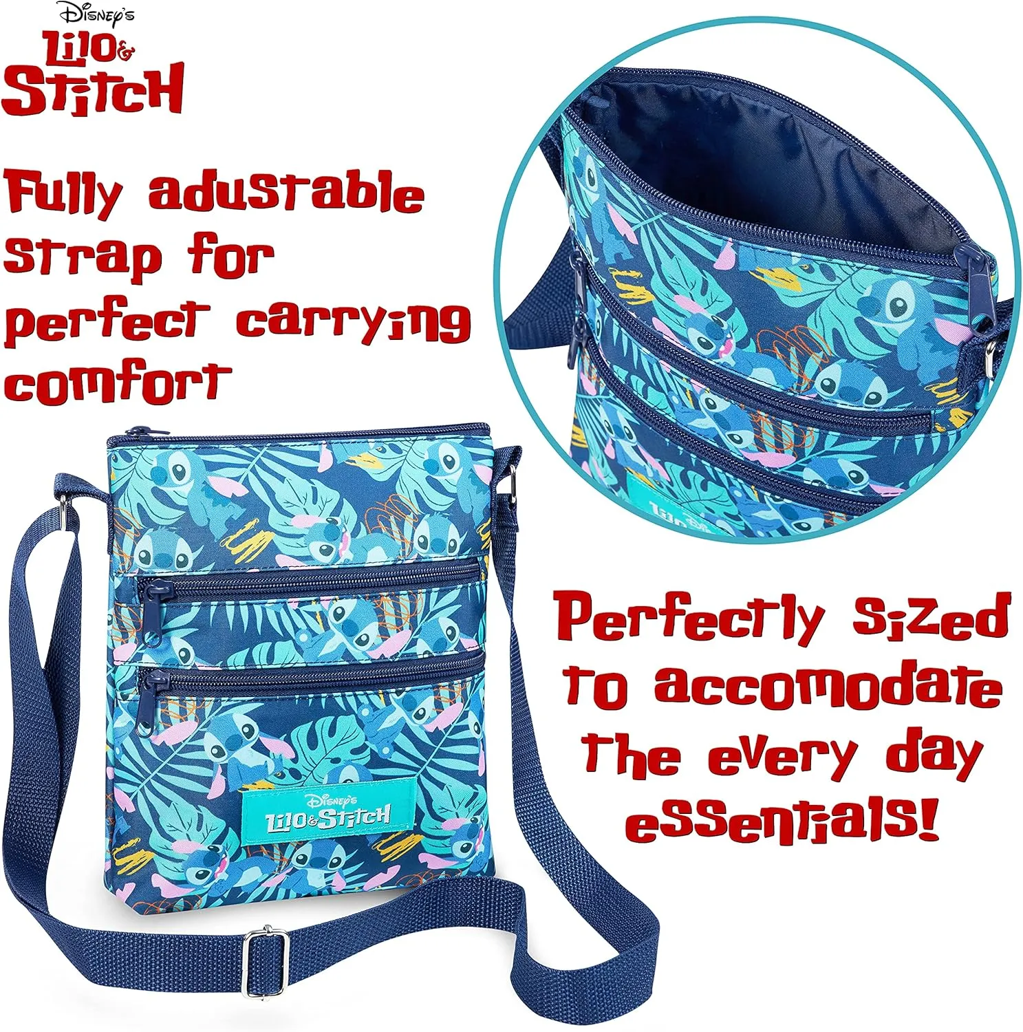 Disney Stitch Girls Purse Cross Body Bag for Kids Teens Women Shoulder Bag with Adjustable Strap Fashion Handbag Stitch Gifts (Dark Blue, Stitch)