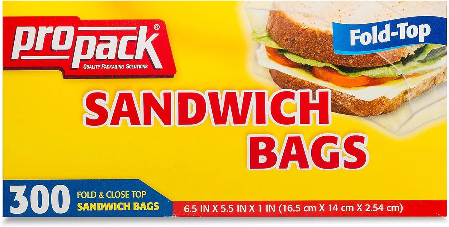 Disposable Plastic Sandwich Bags with Fold Close Top 1200 Bags, Great for Home, Office, Vacation, Traveling, Sandwich, Fruits, Nuts, Cake, Cookies, Or Any Snacks (4 Packs)