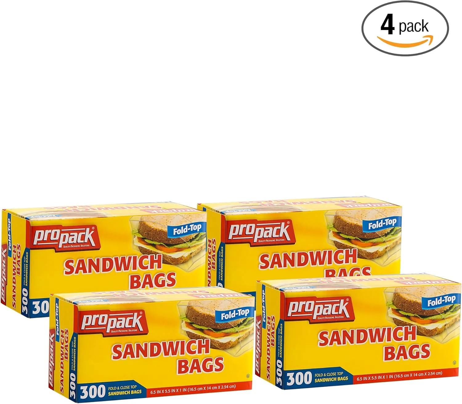 Disposable Plastic Sandwich Bags with Fold Close Top 1200 Bags, Great for Home, Office, Vacation, Traveling, Sandwich, Fruits, Nuts, Cake, Cookies, Or Any Snacks (4 Packs)