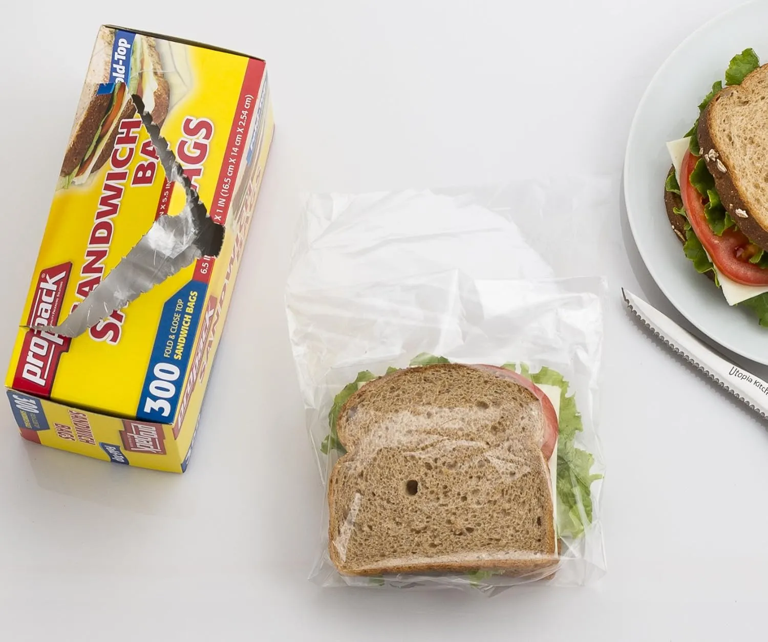 Disposable Plastic Sandwich Bags with Fold Close Top 1200 Bags, Great for Home, Office, Vacation, Traveling, Sandwich, Fruits, Nuts, Cake, Cookies, Or Any Snacks (4 Packs)