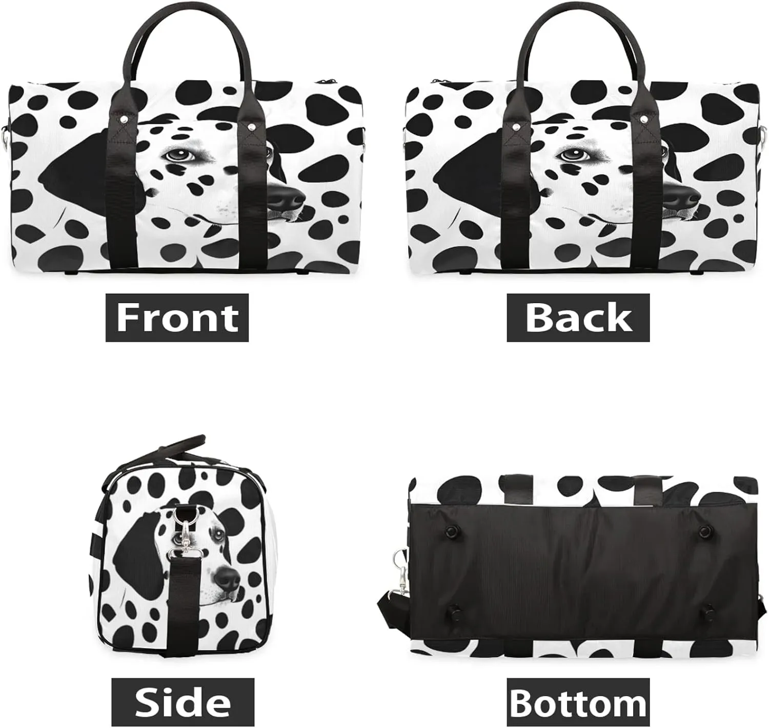 Dog Duffle Bag for Travel, Overnight Weekend Gym Carry On Luggage Bag, Black and White Dogs Travel Duffel Bag for Men Women
