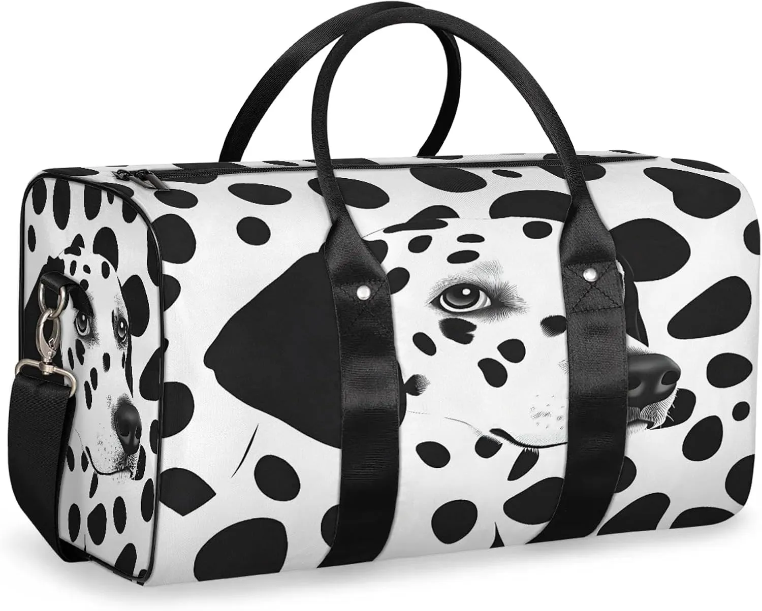 Dog Duffle Bag for Travel, Overnight Weekend Gym Carry On Luggage Bag, Black and White Dogs Travel Duffel Bag for Men Women