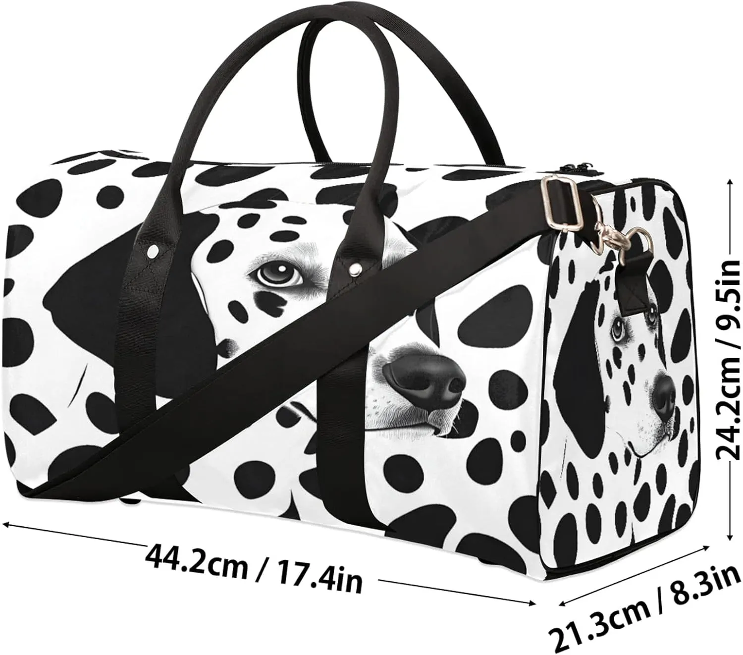 Dog Duffle Bag for Travel, Overnight Weekend Gym Carry On Luggage Bag, Black and White Dogs Travel Duffel Bag for Men Women