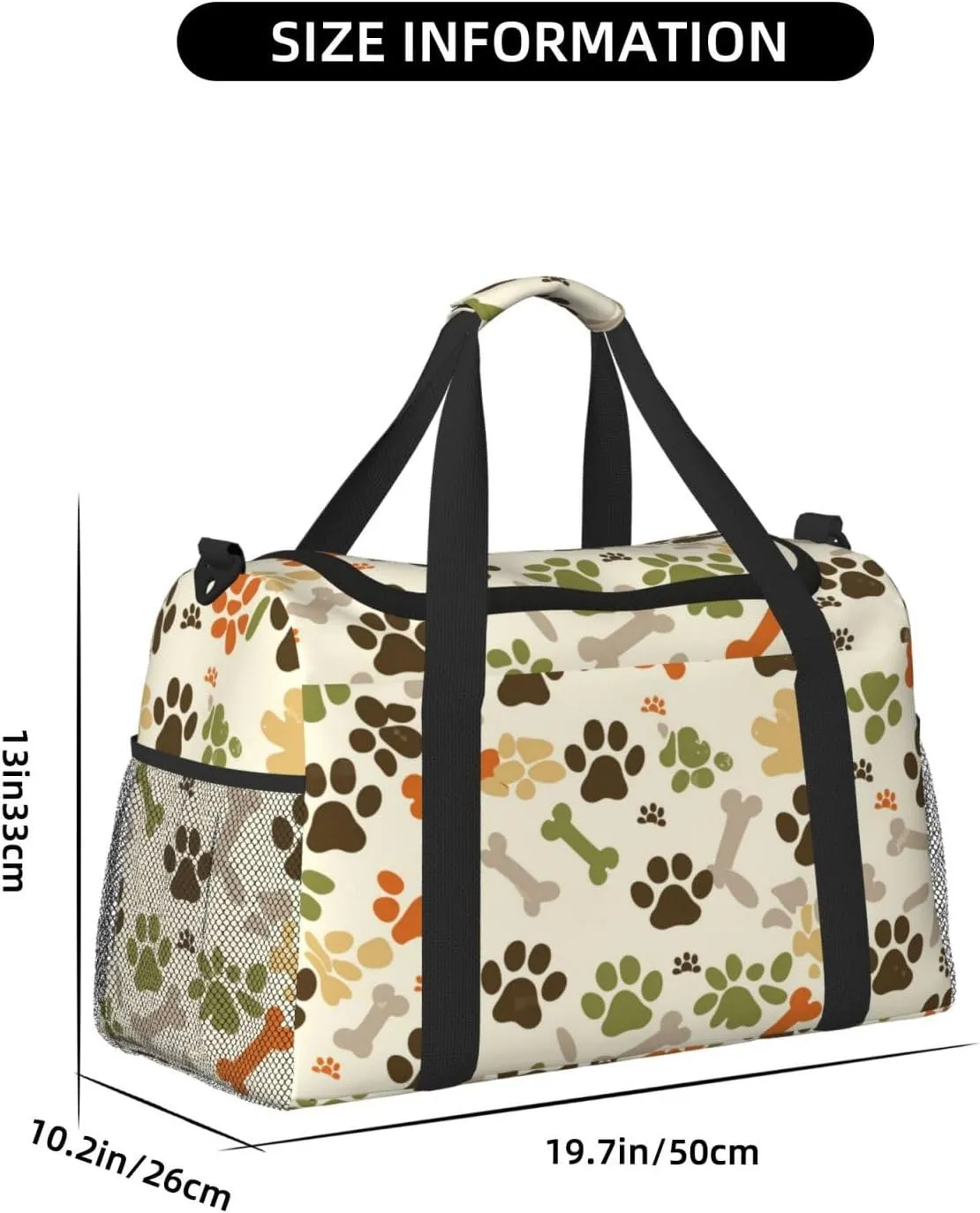 Dog Paw Prints Bones Duffle Bag Foldable Travel Tote Bag Carry On Large Weekender Overnight Bags Waterproof Gym Bag For Women Men