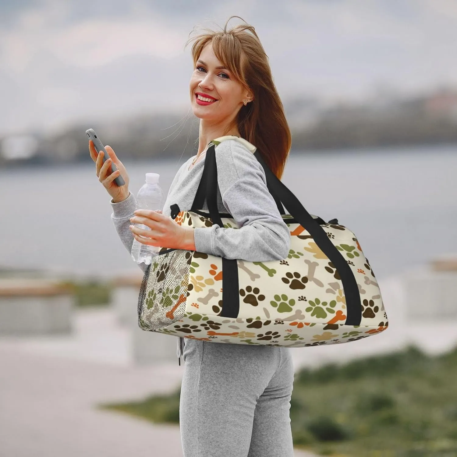 Dog Paw Prints Bones Duffle Bag Foldable Travel Tote Bag Carry On Large Weekender Overnight Bags Waterproof Gym Bag For Women Men