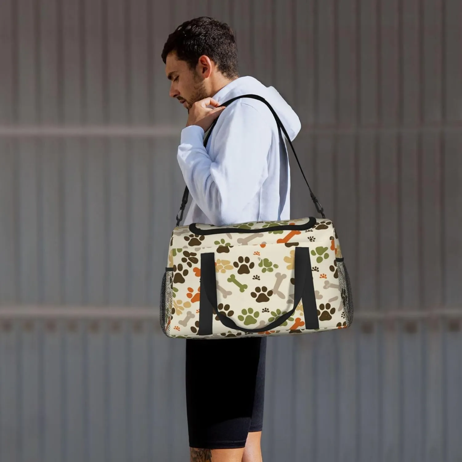 Dog Paw Prints Bones Duffle Bag Foldable Travel Tote Bag Carry On Large Weekender Overnight Bags Waterproof Gym Bag For Women Men