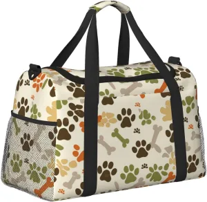 Dog Paw Prints Bones Duffle Bag Foldable Travel Tote Bag Carry On Large Weekender Overnight Bags Waterproof Gym Bag For Women Men
