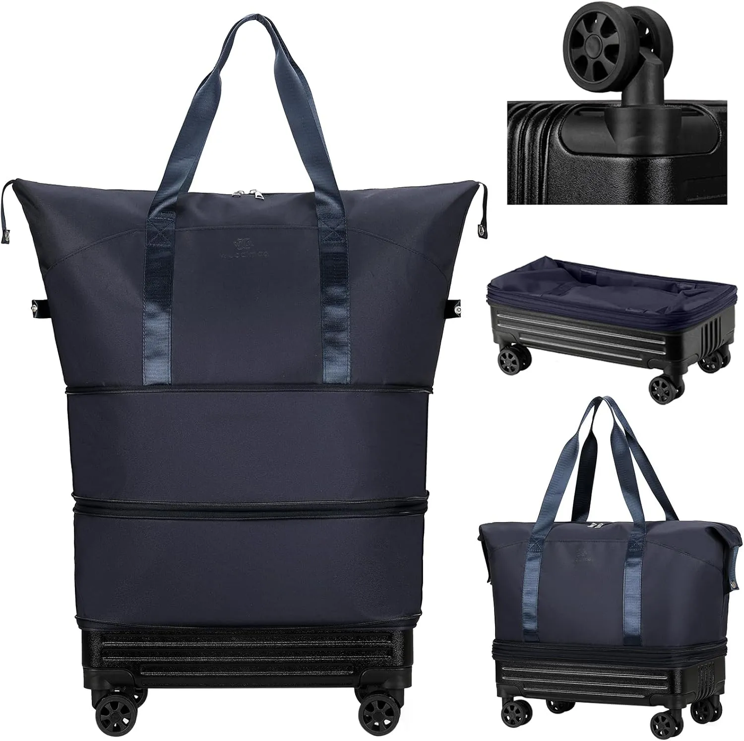 DOJUNS Duffle Bag with Wheels,Foldable Duffle Bag for Travel,Large Suitcases with Wheels,Foldable Travel Bag,Expandable Luggage,Carry on Luggage for Women Men (Dark blue)