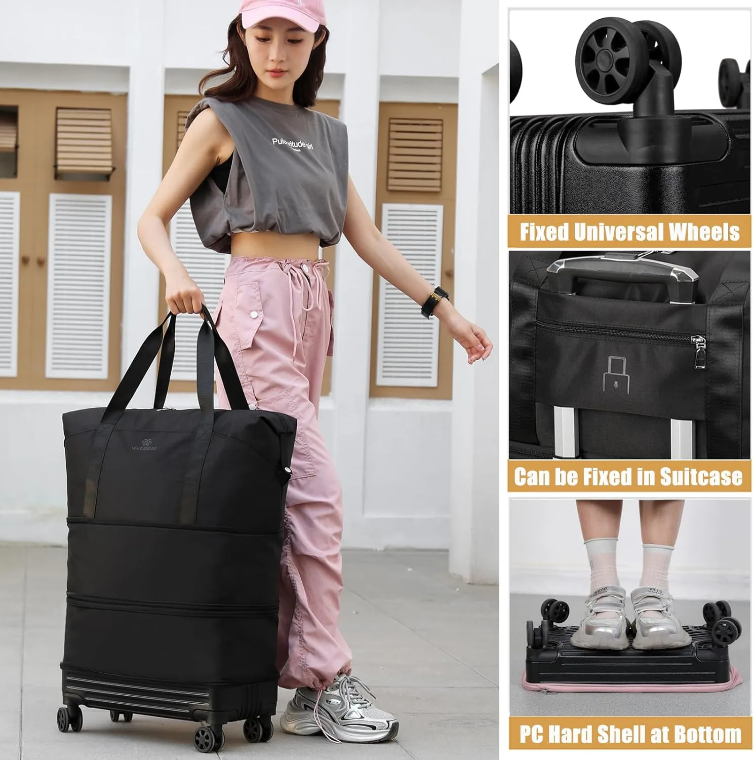 DOJUNS Duffle Bag with Wheels,Foldable Duffle Bag for Travel,Large Suitcases with Wheels,Foldable Travel Bag,Expandable Luggage,Carry on Luggage for Women Men (Dark blue)