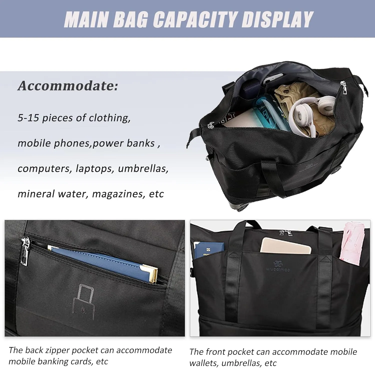 DOJUNS Duffle Bag with Wheels,Foldable Duffle Bag for Travel,Large Suitcases with Wheels,Foldable Travel Bag,Expandable Luggage,Carry on Luggage for Women Men (Dark blue)
