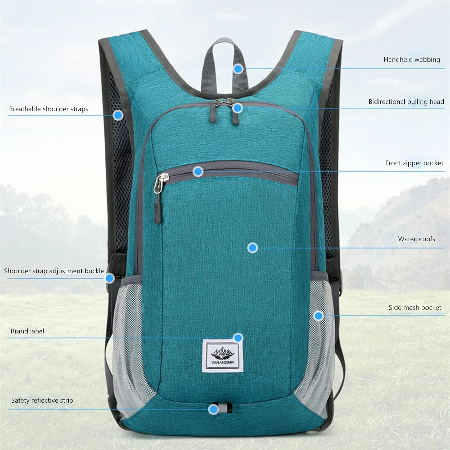 DOJUNS Hiking Backpack 15L Small Travel Backpack Lightweight Foldable Daypack Packable Camping Backpacks for Women Men (Green)
