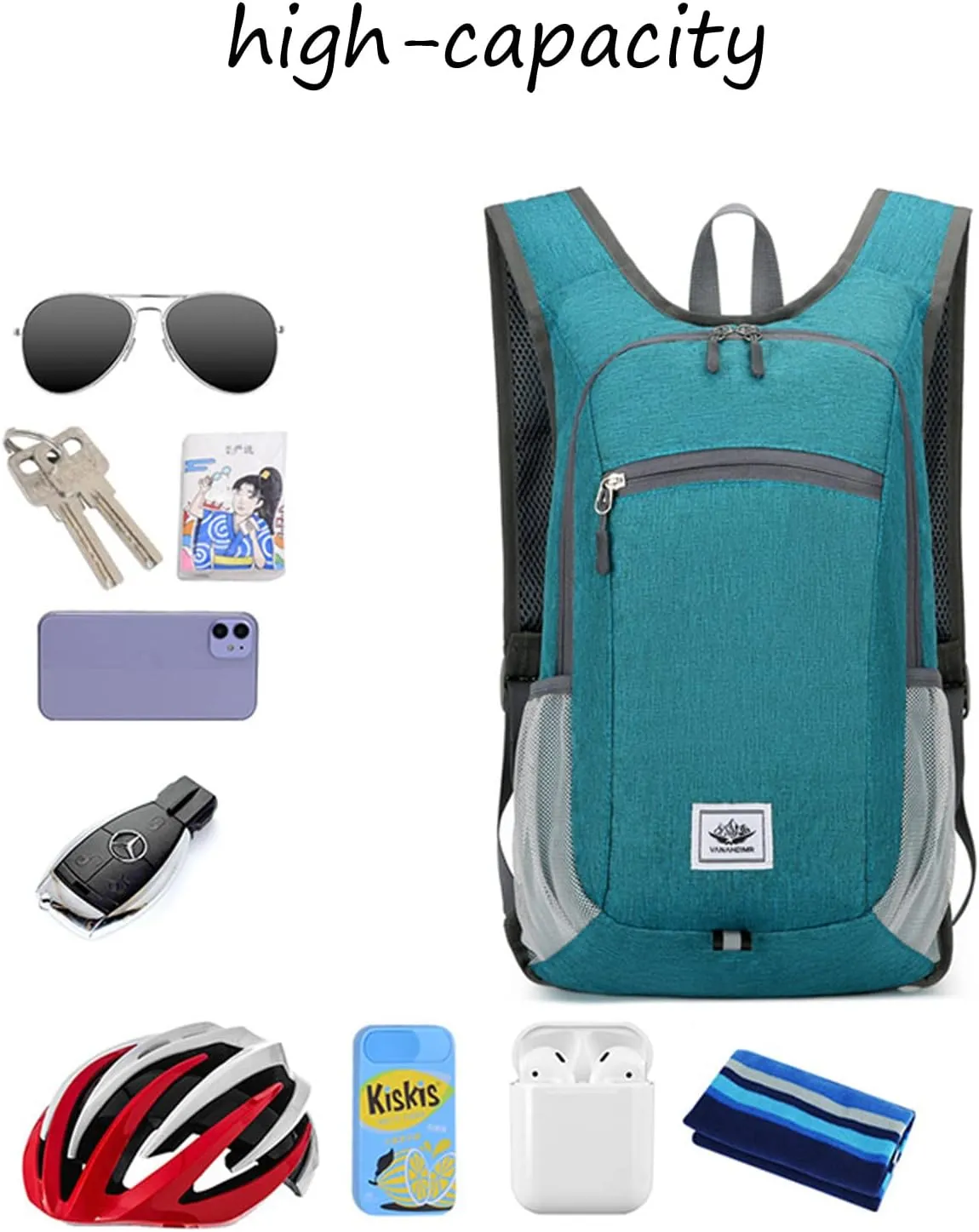 DOJUNS Hiking Backpack 15L Small Travel Backpack Lightweight Foldable Daypack Packable Camping Backpacks for Women Men (Green)