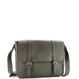 Double Belt Flap Messenger Bag Jumbo GG Embossed Leather Medium