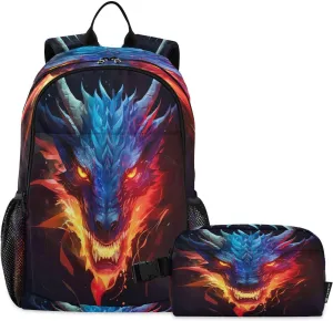 Dragon Kids Backpack for Girls Boys School Bookbag with Insulated Lunch Box for Elementary Students Middle School Teen Girls Backpacks