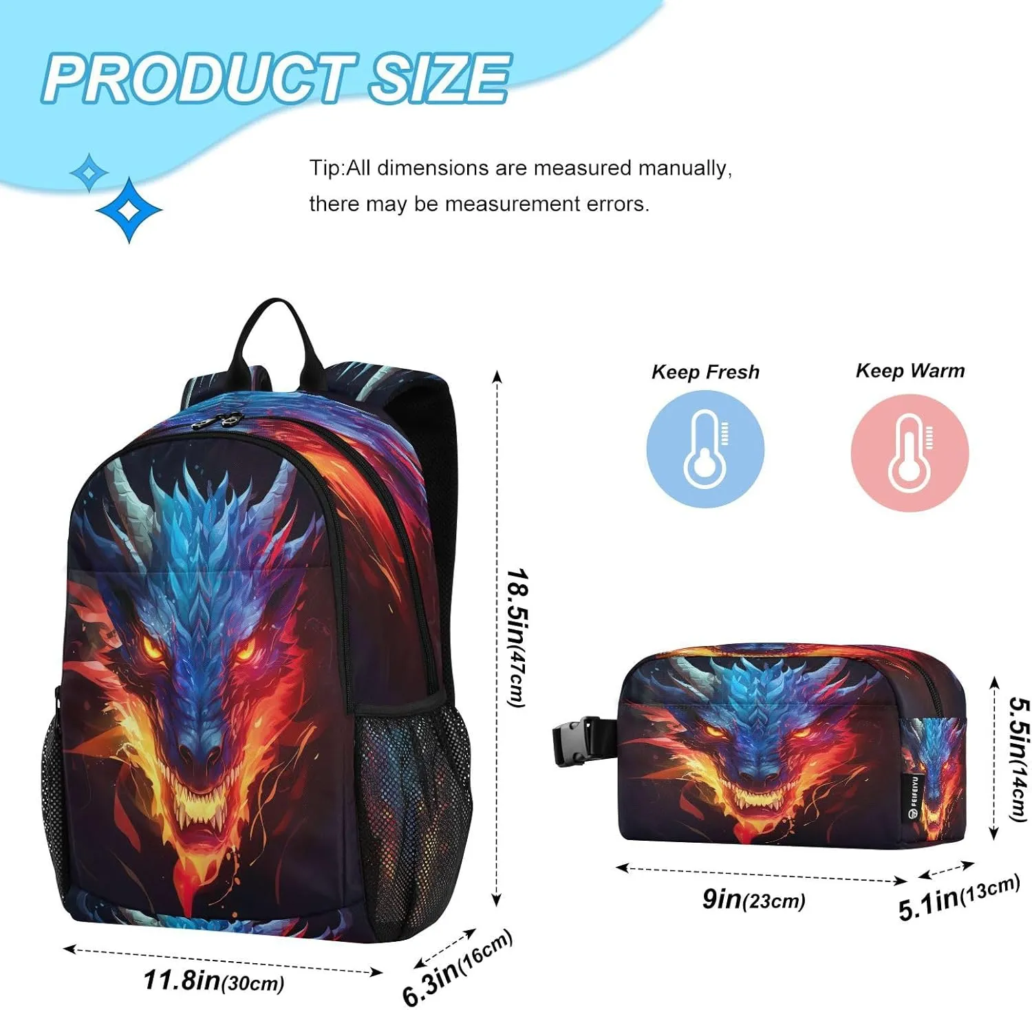 Dragon Kids Backpack for Girls Boys School Bookbag with Insulated Lunch Box for Elementary Students Middle School Teen Girls Backpacks