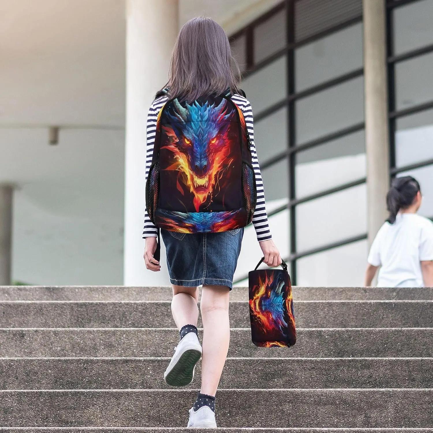 Dragon Kids Backpack for Girls Boys School Bookbag with Insulated Lunch Box for Elementary Students Middle School Teen Girls Backpacks