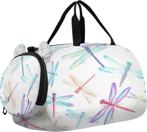 Dragonflies Kids Overnight Sports Duffel Bags with Shoe Compartment & Wet Pocket Travel Sport Gym Bag for Girls Boys
