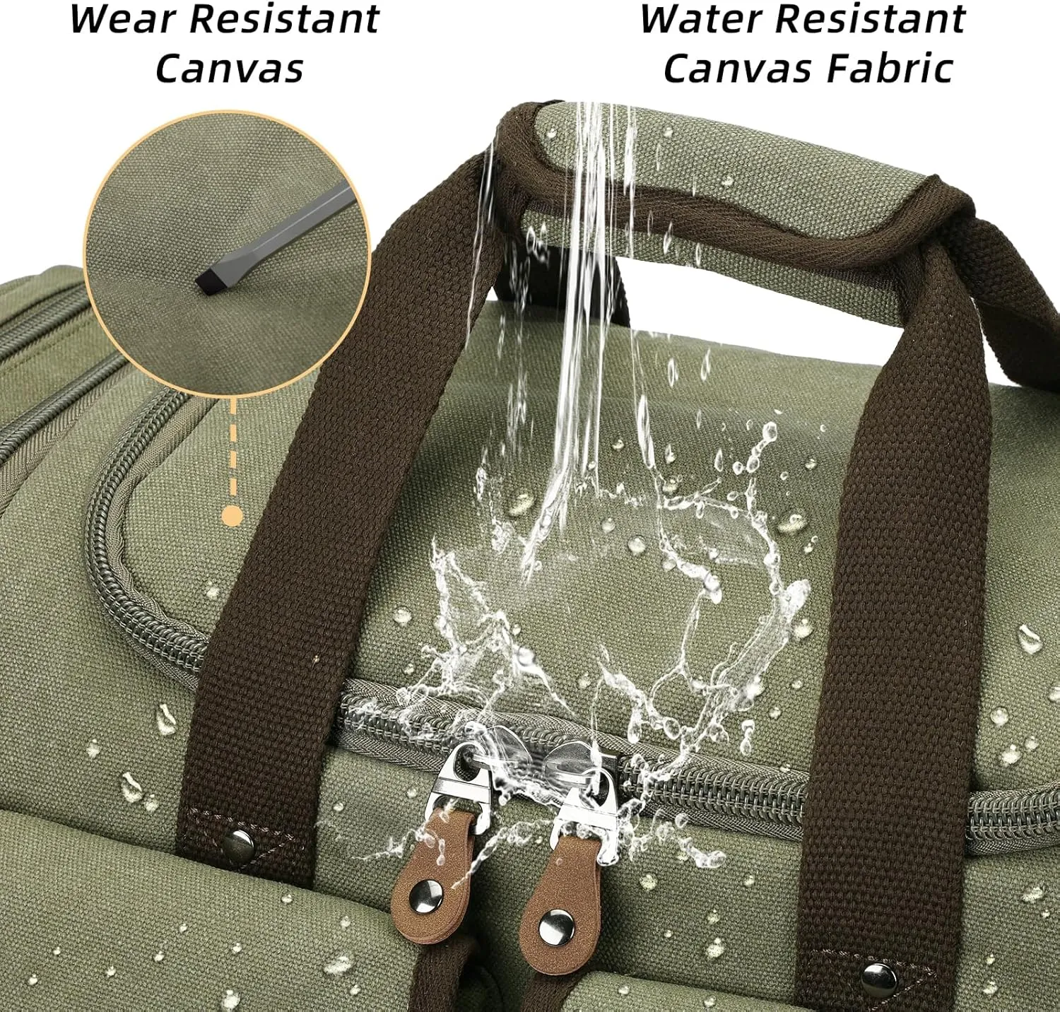 Duffle Bag for Travel, Expandable Waterproof Overnight Weekender Gym Carry On Bag 50L Canvas Duffel Bags with Suitcase Handle Sleeve for Men Women(Army Green)