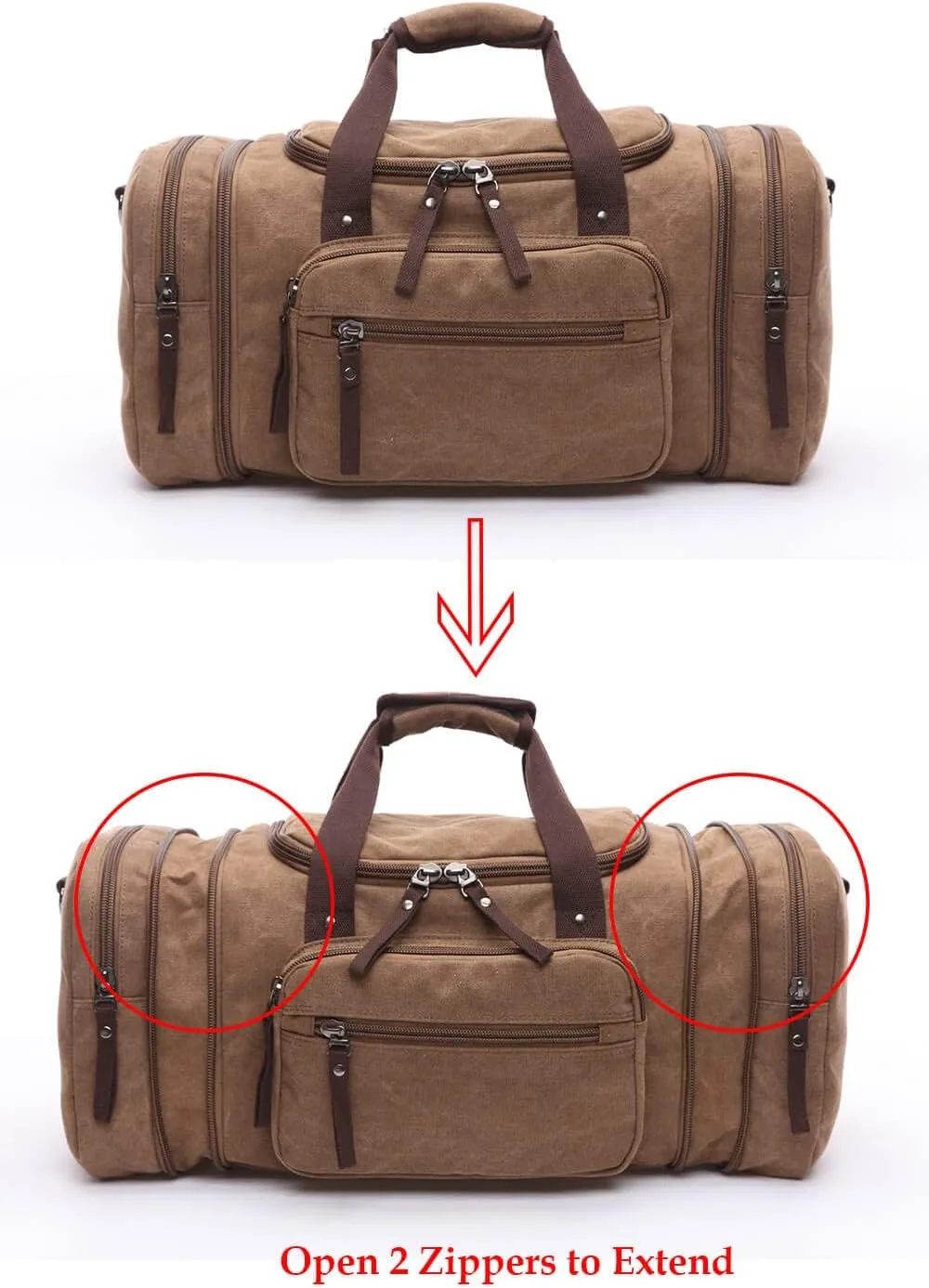 Duffle Bag for Travel, Large Canvas Duffel Bag for Travelling Overnight Weekender Bag Carry On Bag for Men Women Coffee