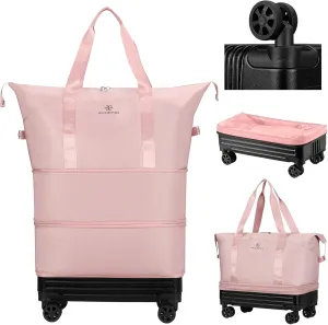 Duffle Bag with Wheels,Foldable Duffle Bag for Travel,Large Suitcases with Wheels,Foldable Travel Bag,Expandable Luggage,Carry on Luggage for Women Men (Pink)