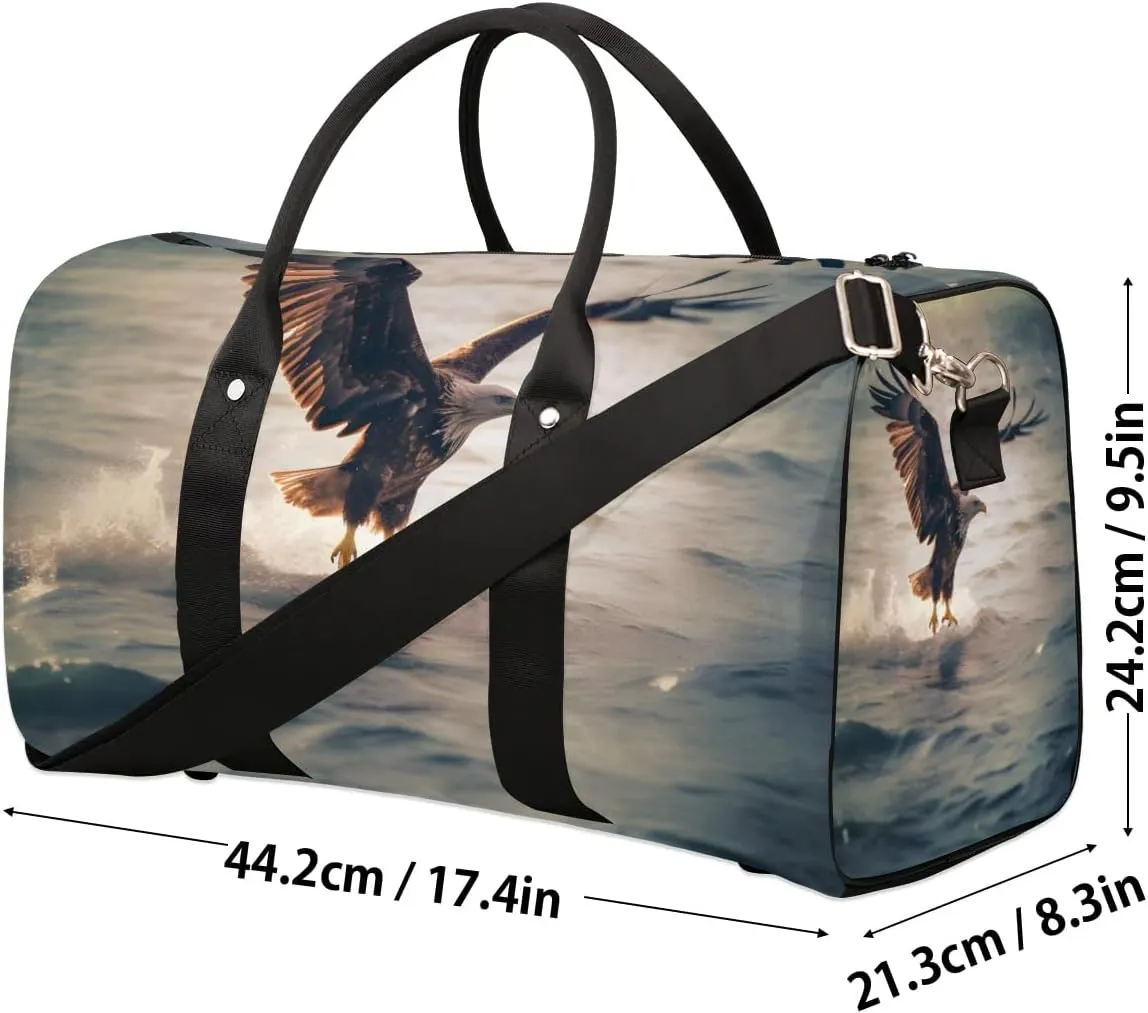 Eagles Travel Duffel Bag for Women Men Cool Bird Fly Ocean Waterproof Foldable Overnight Weekender Bag Large Capacity Sports Gym Bag